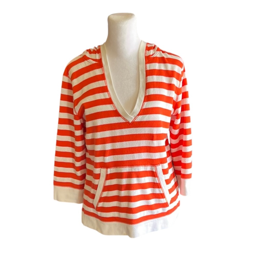 Orange & White Striped Hooded Knit Top Size Unknown